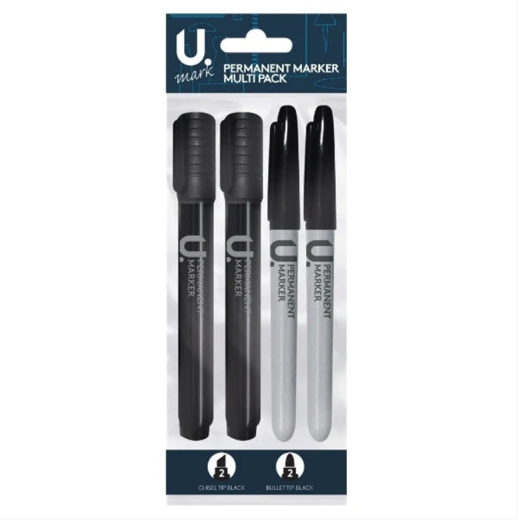 Multi Permanent Marker Pack 2 Chisel Tip 2 Bullet Tip
