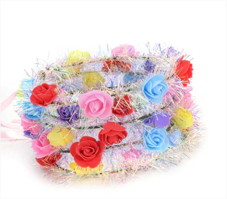 Multicoloured Plastic Flower Crown Wreath with Foam Flowers 17 cm