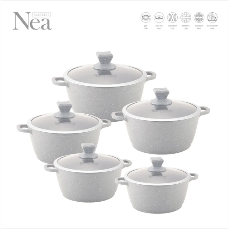 Nea Marbell Diecast Stockpot Set 5pc Grigio