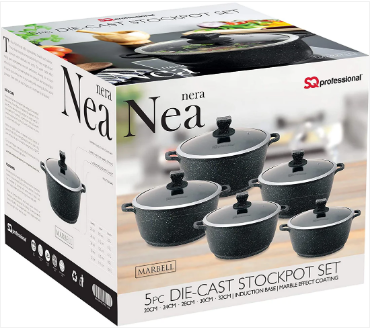 Nea Marbell Diecast Stockpot Set 5pc Nera