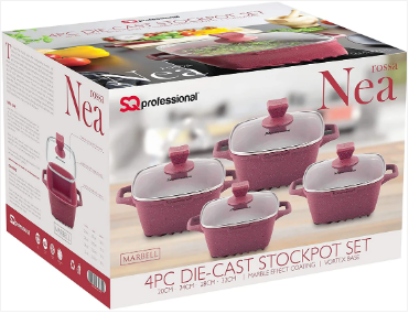 Nea Marbell Square Diecast Set 4pc Rossa 20cm 24cm 26cm 32cm