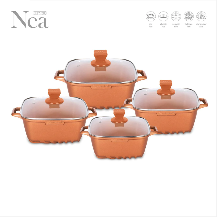 Nea Seramiq Diecast Square Stockpot Set 4pc Cuprum