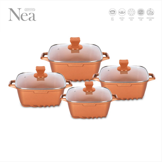 Nea Seramiq Diecast Square Stockpot Set 4pc Cuprum
