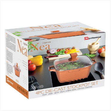 Nea Seramiq Diecast Square Stockpot Set 4pc Cuprum