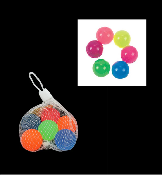 Neon Bouncy Ball Bright Colour indoor Outdoor Childrens Play Time 6 Pack Balls 2.5cm