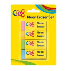 Neon Eraser Set, 4pk