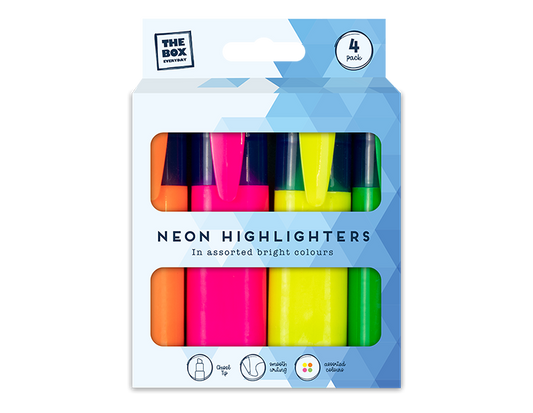 Neon Highlighter Pens - 4pk Boxed
