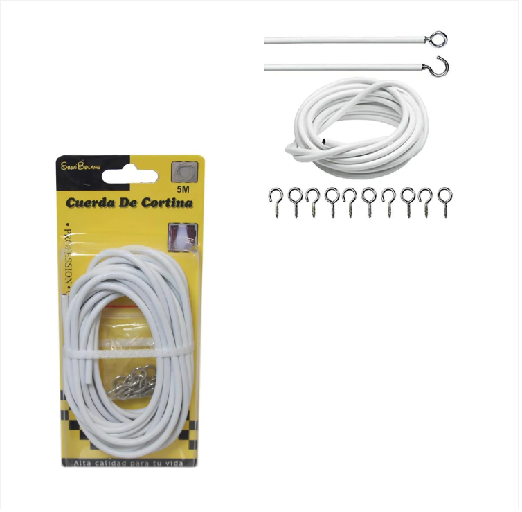 Net Curtain Wire White Window Cord Cable With Hooks Indoor Outdoor 5m Cable