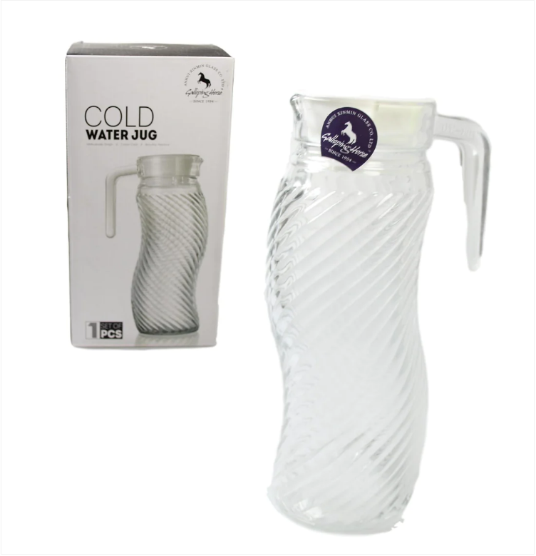 New High Quality G Horse Glass Jug 'S' Shape With Lid 1200ml