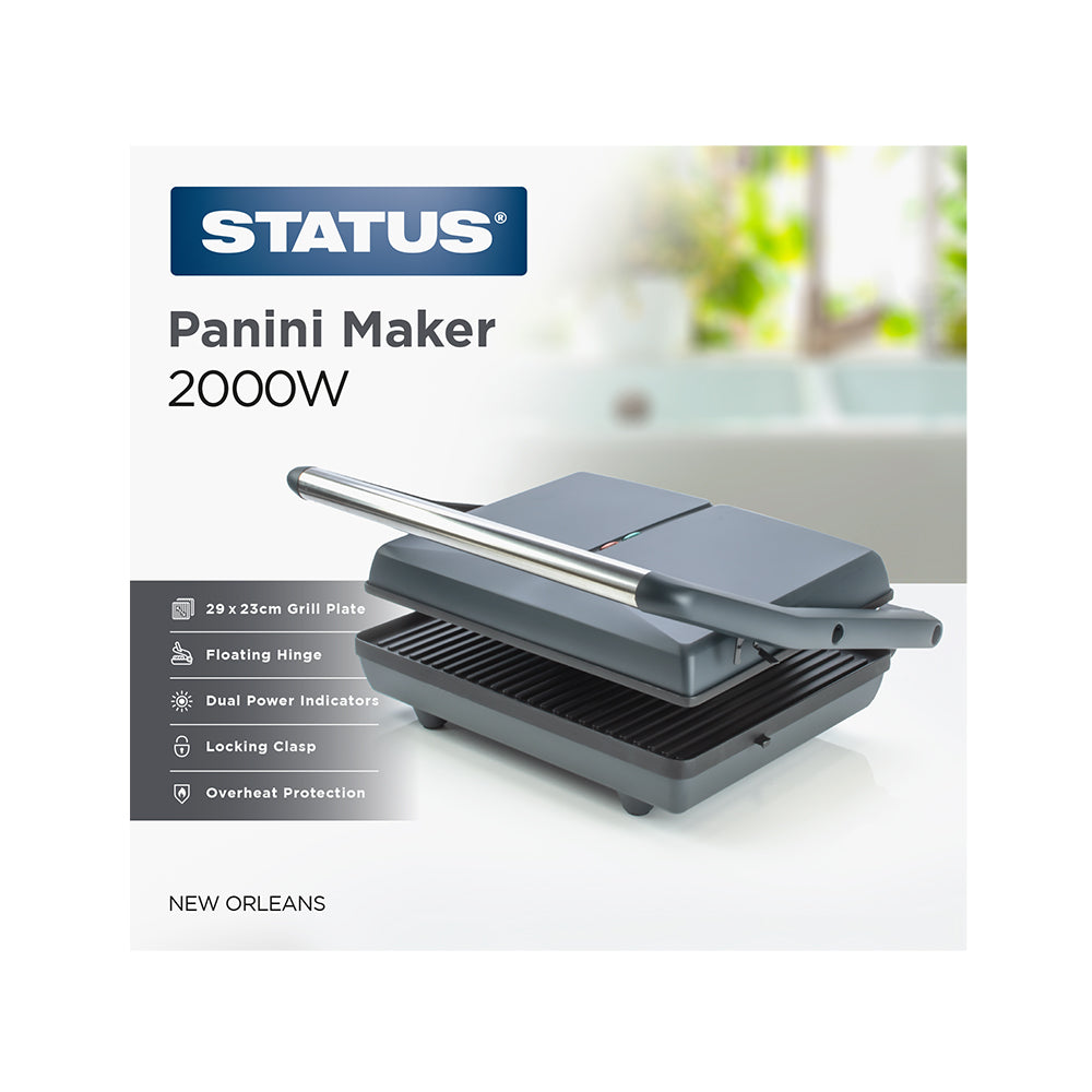 New Orleans- Panini Press- Grey & Silver - Fixed Plate - Non Stick - Cool Wall - 1 pk - in Glossy Retail Box