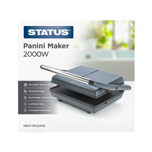 New Orleans- Panini Press- Grey & Silver - Fixed Plate - Non Stick - Cool Wall - 1 pk - in Glossy Retail Box