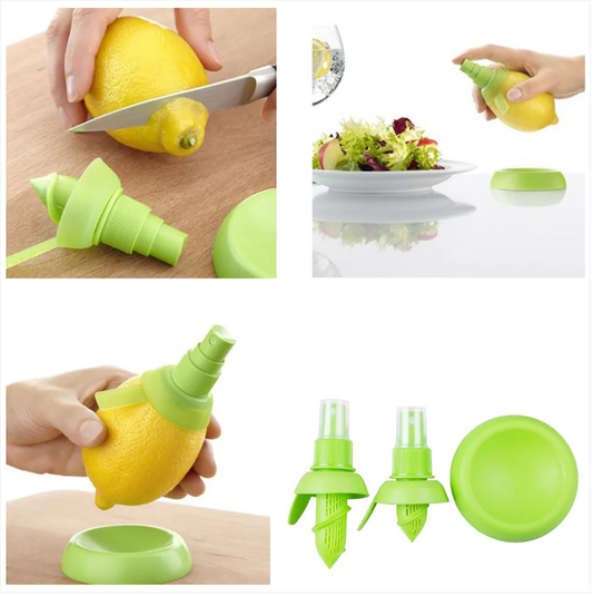 New Quirky Citrus Silicone Plastic Nozzle Spray Stem Juice Sprayer Yellow/Green 3 Piece