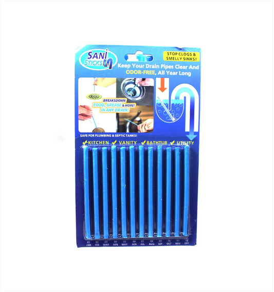 New Sani Sticks Drain Cleaner Odour Remover Kitchen Bath Tub Sink Clean Dirt 12 Pack