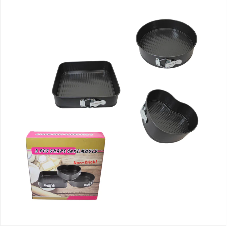 Non Stick Cake Tin Loose Base Baking Tray 3 Packs Square Circle Heat Tin