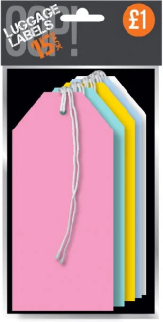 OOP! Paper Luggage Tags Pack of 15 Assorted Colours