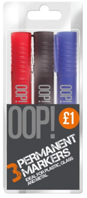 OOP! Permanent Markers Pack of 3 Assorted Colours