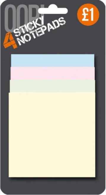 OOP! Sticky Notes 4 Assorted Colours 4 x 35pk
