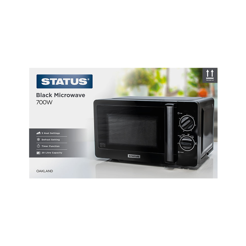 Oakland - Black - 700w - 20 Litre - Microwave Oven - 5 Power Settings - 1 Pk Glossy Retail Box