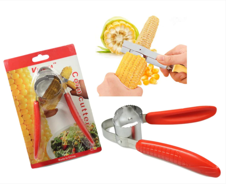 One Step Corn Peeler Thresher Tool Kitchen Cob Kerneler Cutter Stripper Red