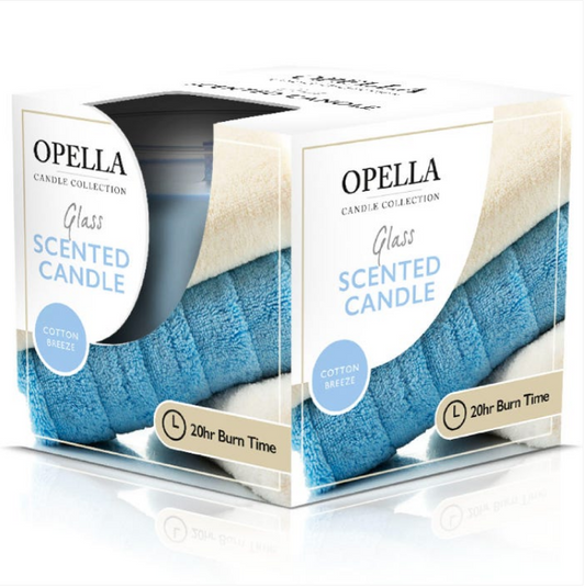 Opella Beautifully Scented Candle In Glass Jar Cotton Breeze Fragrance 6 x 8cm