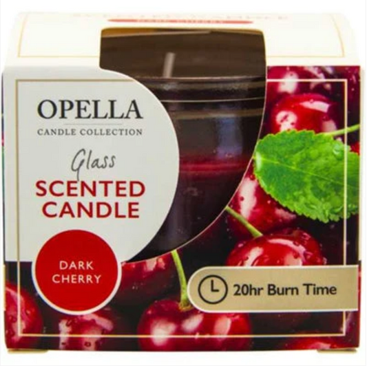 Opella Beautifully Scented Candle In Glass Jar Dark Cherry Fragrance 6 x 8cm