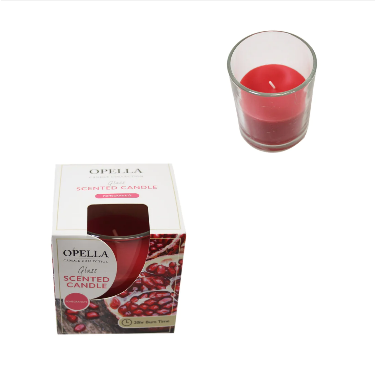 Opella Scented Candle In Glass Jar Pomegranate Fragrance 8 x 7cm