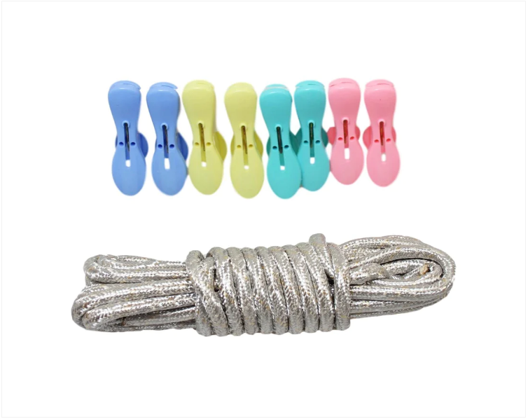 Outdoor Hanging Pegs and Rope Assorted Colour 8 Pack Washing Line 7cm