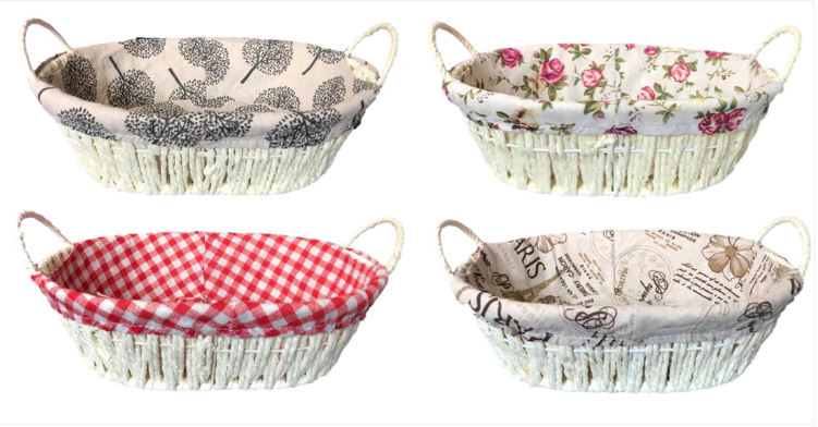 Oval Bread Gift Basket with Handles and Cloth 20 x 27 cm Assorted Designs