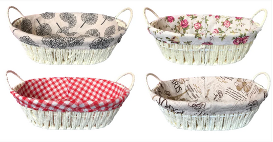 Oval Bread Gift Basket with Handles and Cloth 20 x 27 cm Assorted Designs