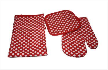 Oven Glove Apron Pan Holder Set of 3 Polka Dot Design Assorted Colours