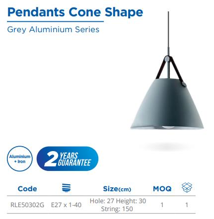 PENDANT LAMP CONE SHAPE GREY COLOR