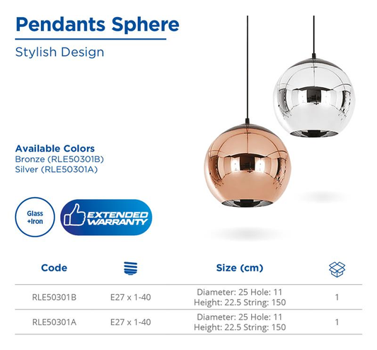 PENDANT LAMP SPHERE SILVER COLOR