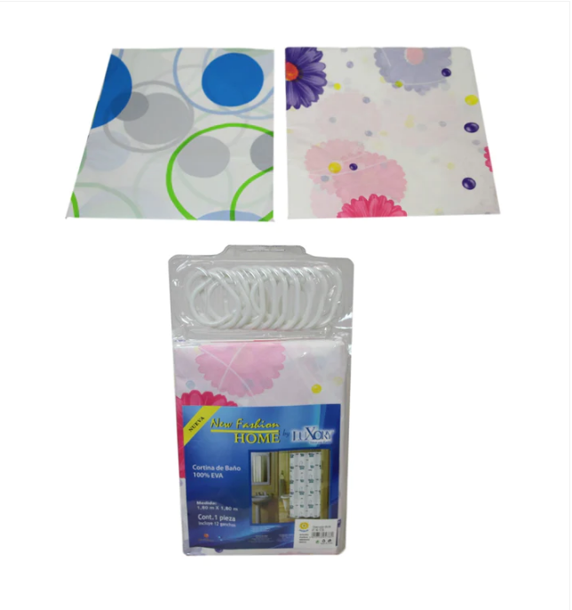 PEVA Bathroom Shower Curtain 180 x 180 cm Assorted Designs