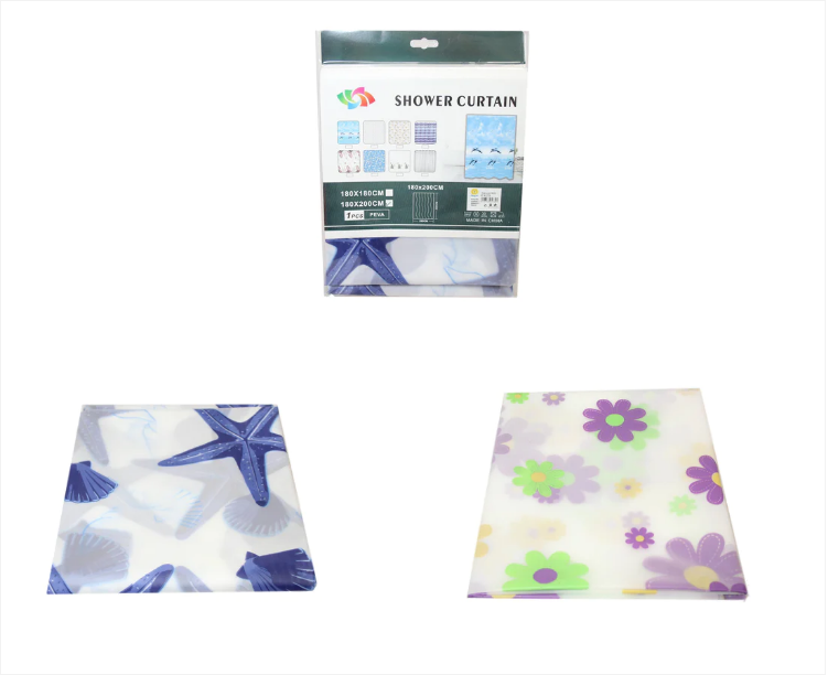 PEVA Bathroom Shower Curtain 180 x 200 cm Assorted Designs