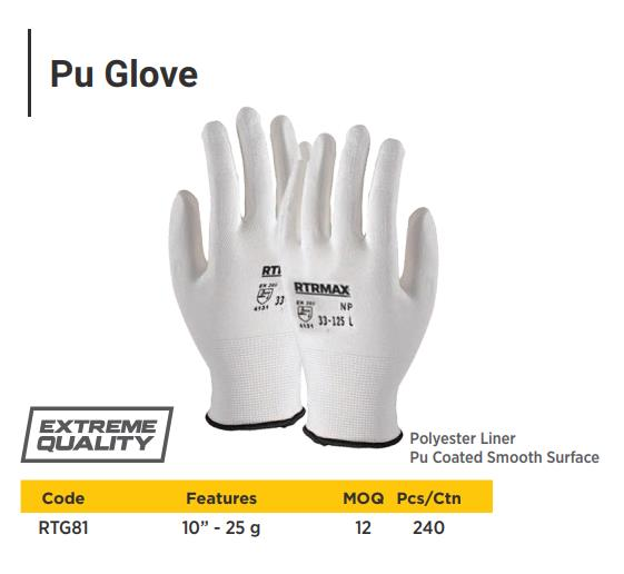 PU GLOVE 10" POLYESTER LINER PU COATED SMOOTH SURFACE