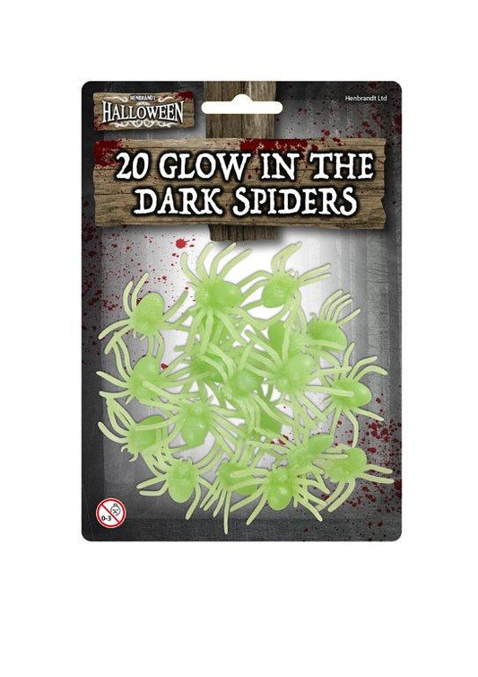 Pack Of 20 Glow In The Dark Spiders Halloween Decorations Spider Size 5cm