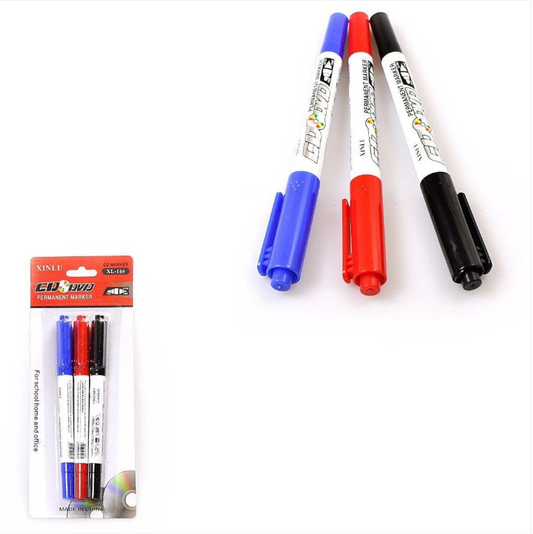 Pack Of 3 Assorted Colour Permanent Marker Pen For DVD/CD Stationery Home Office