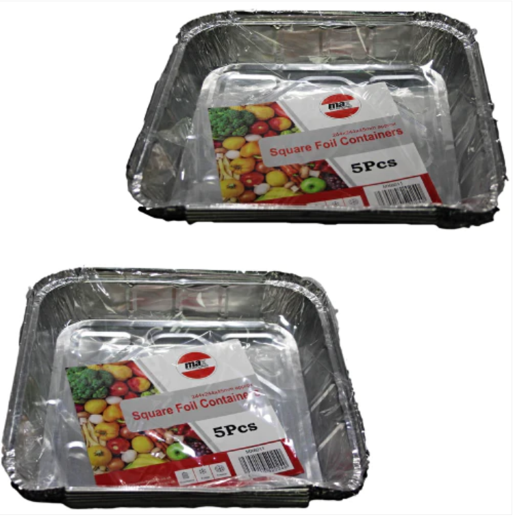 Pack Of 5 Aluminium Foil Containers With Lids 244 x 244 x 45mm