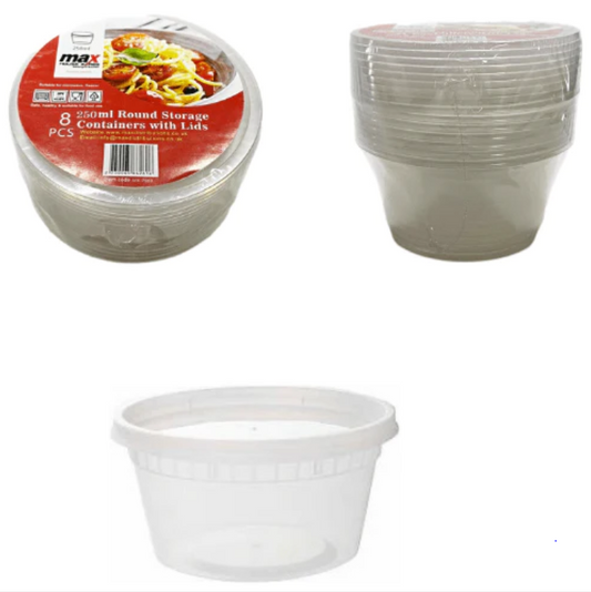 Pack Of 8 Round Containers With Lids 8oz 250ml