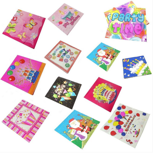 Pack of Paper Birthday Napkins Tissues Assorted Designs