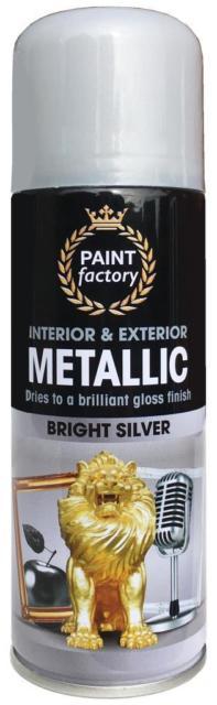 Paint Factory Metallic Interior & Exterior Spray Paint Bright Silver 200ml