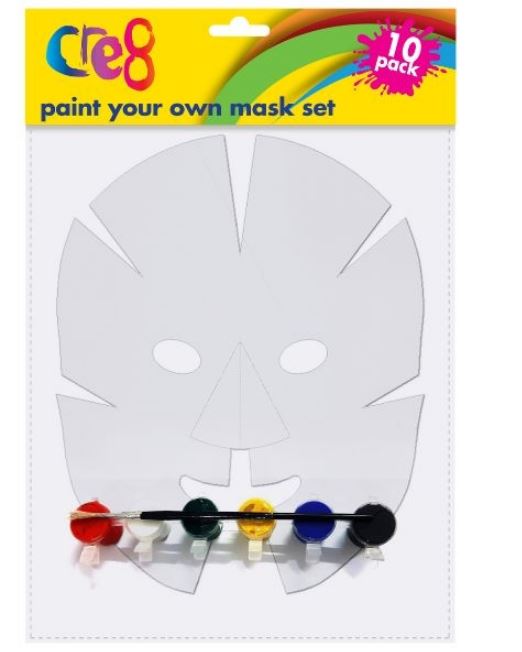 Paint Your Own Mask Set, 10pk with paintbrush and paints