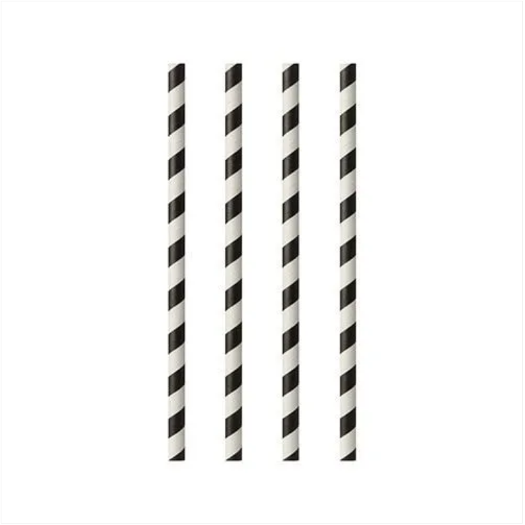 Paper Straws Black White Stripes Pack of 25 20 cm