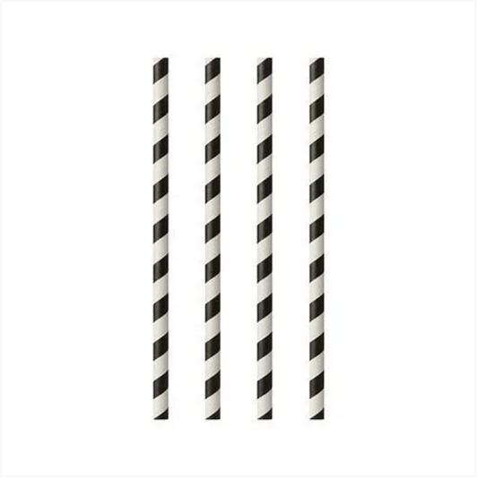 Paper Straws Black White Stripes Pack of 25 20 cm