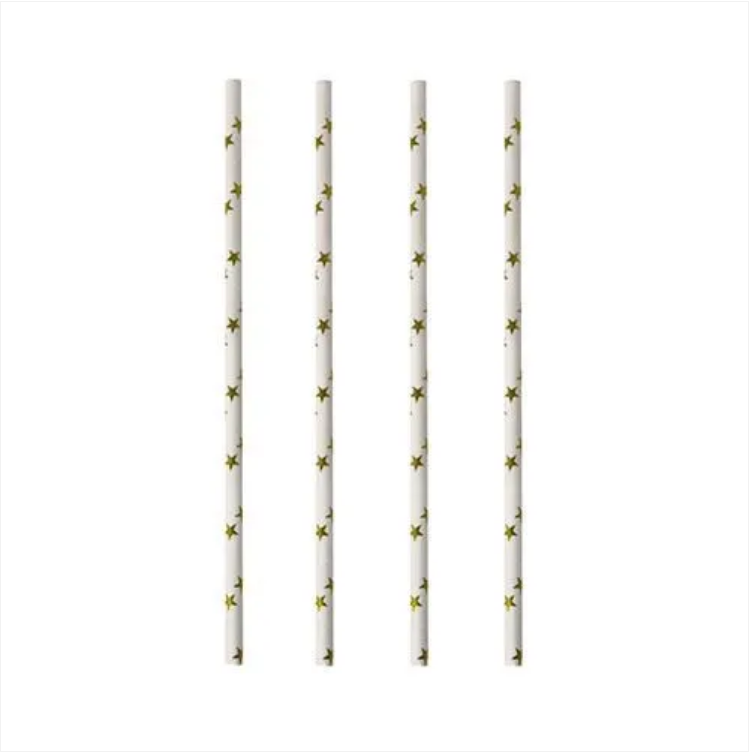 Paper Straws Gold Stars Pattern Pack of 25 20 cm