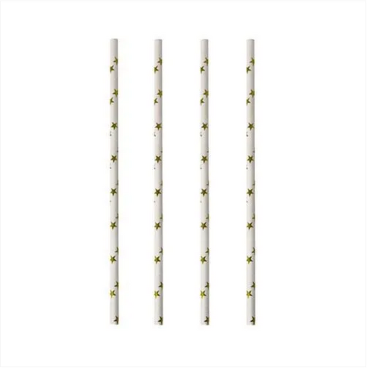 Paper Straws Gold Stars Pattern Pack of 25 20 cm