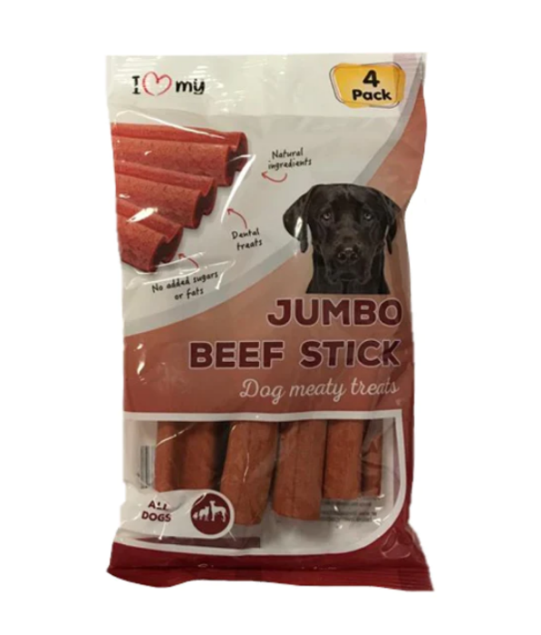 Pet Dog Treats Jumbo Beef Sticks 4 Pack Flow Pack