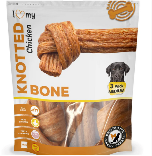 Pet Dog Treats Knotted Bone Chicken Medium 3pc