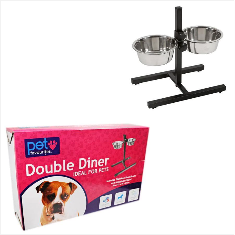 Pets Double Diner 2 Bowl Stand Adjustable Anti Splash Clip