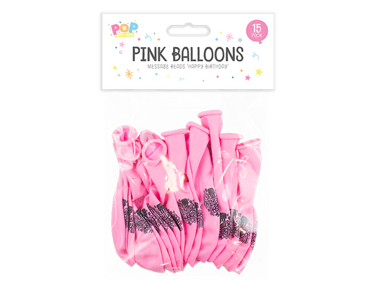 Pink Happy Birthday Balloons - 15 Pack